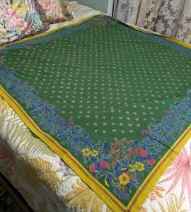 Mantel de algodón vintage 53 X 53 verde multicolor floral francés campestre - Imagen 1 de 5
