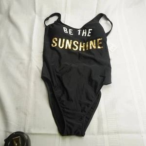 Traje de baño Hollister de una pieza talla pequeña negro estampado gráfico “Be The Sunshine” - Imagen 1 de 9