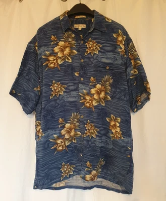Vintage Pierre Cardin Rayon Hawaiian Shirt Men M Blue Sea and Flowers Korea - Image 1 of 4