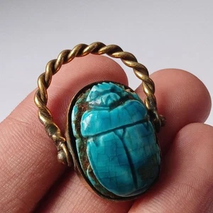 Antique-Style Egyptian Scarab Ring – Hand-Carved Stone & Hieroglyphs - Picture 1 of 10
