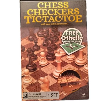 Chess Checkers Tic-Tac-Toe With Dual-Sided Game Board Cardinal Open Box +Othello - Image 1 of 3