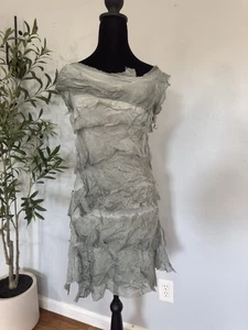 TEMPO PARIS Shift Dress Green Tiered Italian Silk Fairy Artsy Layered Small - Picture 1 of 10