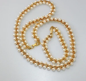 Vintage Napier signiert goldfarben Kunstperlen Halskette Armband Set 25" 7,25" LG13 - Bild 1 von 9