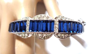 Vintage, silberfarben, klare Strasssteine, Saphirglas Baguettes, Unikat aufklappbar - Bild 1 von 9