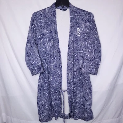 Bata Ralph Lauren para mujer M/L azul marino cachemira AOP algodón bordado  Foto 1 de 4