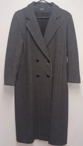 KAREN Vintage Gray Striped Lined Wool Coat Women's XL Trench Style Made In USA - Picture 1 of 19