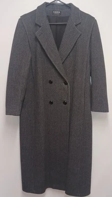 Abrigo de lana forrado a rayas grises vintage de KAREN para mujer XL estilo trinchera hecho en EE. UU. Foto 1 de 4