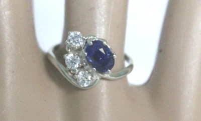 Natural Blue Spinel Oval 7X5 mm w/3 - 3mm CZ Accents Ring Sterling Silver #6.5 - Image 1 of 3