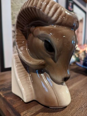 Plantador Head Ram vintage años 50 | marrón y crema Foto 1 de 4