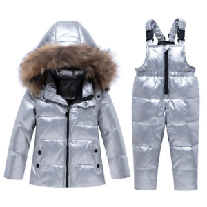 Russian Winter Suit for Ski Suit Duck Down Jacket Coat+Overall Warm Kid Snowsuit