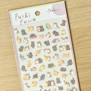 Kawaii Cute Cat Stickers Mini Cartoon Neko Puchi fuwa Mind Wave Japan - Picture 1 of 5