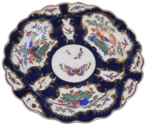 Antique 18thC Worcester Porcelain Bird Scene Blue & Gold Plate Porzellan Teller - Picture 1 of 14