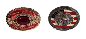 Cowboy Western American Belt Buckles Costume Fashion Accessories Set Of 2 - Picture 1 of 6