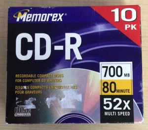 Memorex Black CD-R 80 700 MB Compact Disc Recordable Slim Jewel Case 10 Pack - Picture 1 of 6
