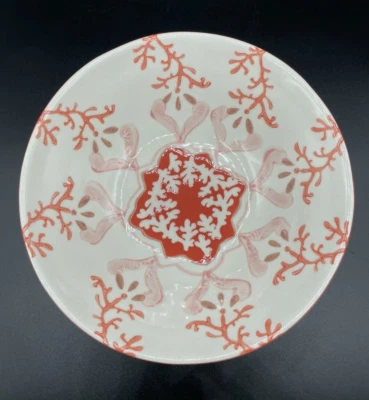Anthropologie Agata Pasta Bowl Coral Pink Rose Abstract Pattern 7.5” New - Image 1 of 4
