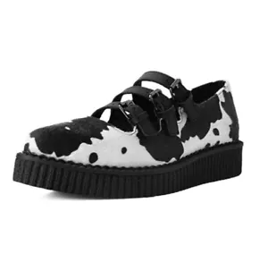 TUK Footwear Black & White Cow Print 3-Strap Pointed Mary Jane Creeper Size 8 - Picture 1 of 8
