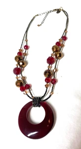 Lia Sophia Cinnabar Crimson Red Pendant Necklace Micro Beads Copper Coated Beads - Picture 1 of 11