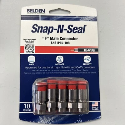 Belden RG6 RG6QS COAX Coaxial Cable 10 Pack Snap-N-Seal Connectors - Combo Ship - Image 1 of 2