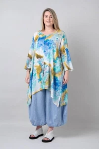 Ralston Multicolour Abstract Print 100% Linen Pera Tunic SIZE MEDIUM Lagenlook - Picture 1 of 9