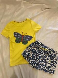 MINI BODEN Girl 11-12 Yr Yellow Butterfly Applique Tee Top & Toweling Shorts Set