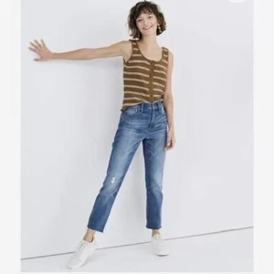 Madewell The High-Rise Slim Crop Boy jean Denim Womens Sz 27 Raw Hem Distressed - Picture 1 of 10