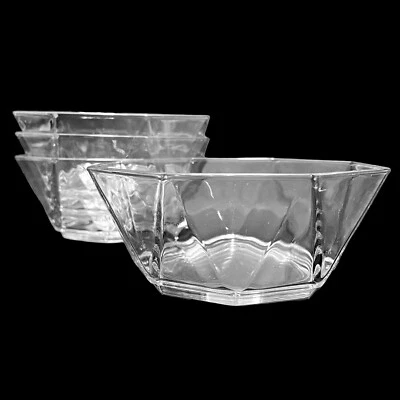 Juego de 4 cuencos de vidrio prensado transparente vintage años 80 Arcoroc Francia octágono en ángulo Foto 1 de 4