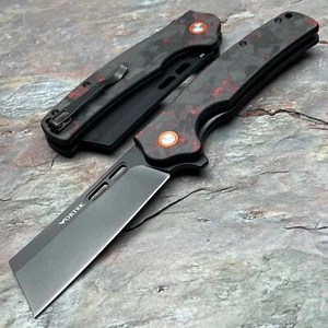 VORTEK GALLANT D2 Cleaver Blade Flipper Folding Pocket Knife Red Carbon Fiber - Picture 1 of 10