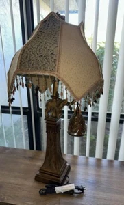 Pretty Bronze Finish Dillian Poly Table Lamp w/Elephant Holding Bell Night Light - Picture 1 of 5