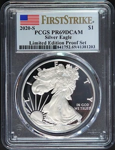 2020 S American Silver Eagle PCGS PR69 DCAM First Strike LTD EDITION Flag Label - Picture 1 of 2