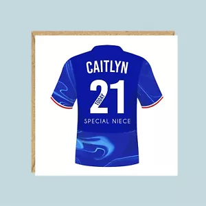 Tarjeta de cumpleaños de fútbol personalizada, colores Chelsea, cualquier edad, cualquier relación - Imagen 1 de 2