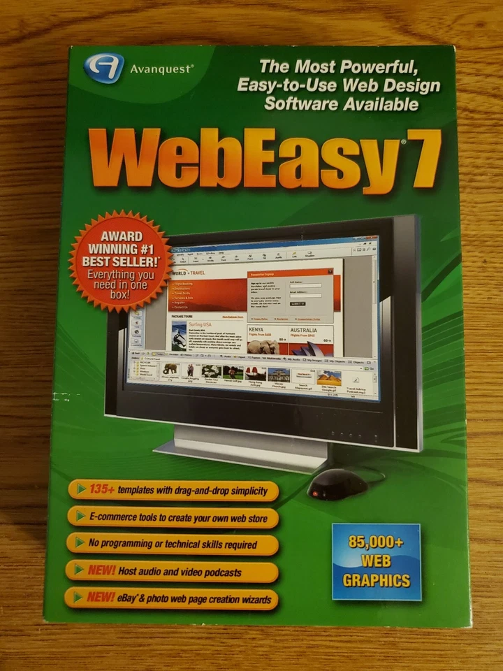 Avanquest WebEasy 7 Web Design PC Software Windows Vista 2000 XP w Disc Manual - Image 1 of 4