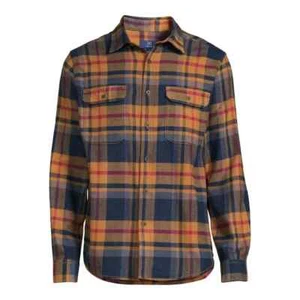 George Men's Long Sleeve Flannel Shirt Blue Brown X-Small (30-32) - Picture 1 of 4