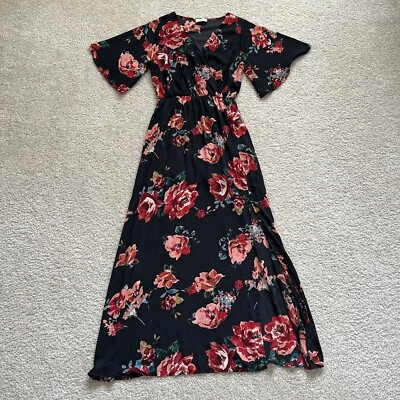 Everly Bell Floral Print Maxi Dress Women’s Size Small Black Red Style# DR6342 - Image 1 of 4