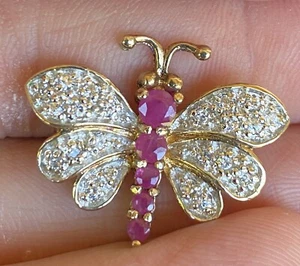 Sterling Silver Dragonfly Brooch with half carat round red rubies and lab stones - Picture 1 of 1