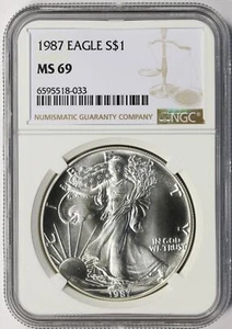 1987 $1 American Silver Eagle NGC MS69 - Picture 1 of 2