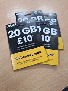 Giff Gaff Sim Card New &Sealed Credit Pay As You Go Micro Nano PAYG With FREE £5 - Picture 1 of 3