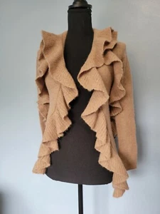 Etcetera Wool Blend Ruffle Cardigan Tan Size XS - Picture 1 of 10
