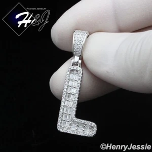 MEN WOMEN 925 STERLING SILVER BLING BAGUETTE CZ INITIAL LETTER "L" PENDANT*SP412 - Picture 1 of 4