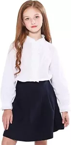 Girls White Blouse Ruffle Long Sleeve Button Down Shirts Princess - Picture 1 of 5
