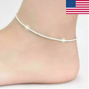 Mujer Simple Tobillo Pulsera Plateada Pie Joyería Cadena Cuerda Tobillera Nuevo - Imagen 1 de 7