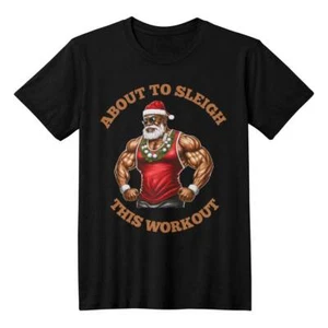 Weihnachten Workout T-Shirt Fitness Gym Kleidung schwarz Muskel Mann im Schlitten - Bild 1 von 2