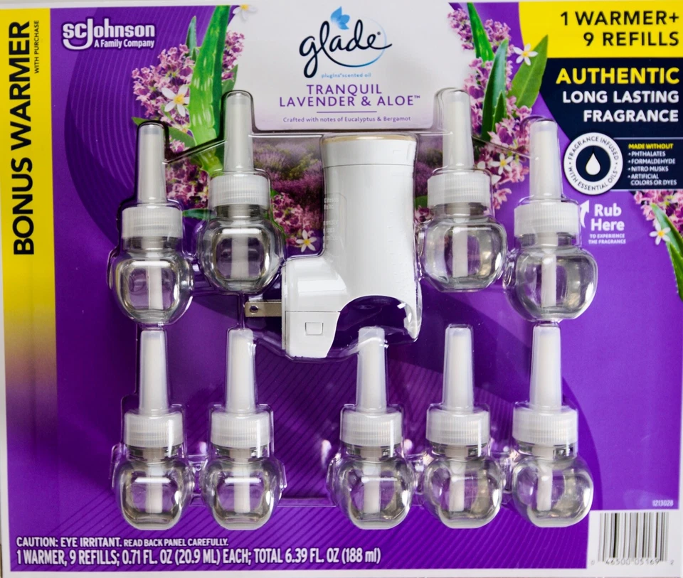 Glade Plugins Scented Oil Tranquil Lavender & Aloe 9 Refills 1 Warmer
