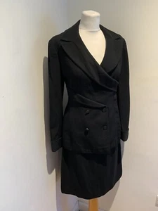Chanel Suit Two Piece FR 42 UK 10 12 black wrap blazer skirt CC button wool silk - Picture 1 of 24