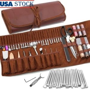 Leather Working Tools Kit 72 Pcs Leather Crafting Sewing Stamping Cutting New - Picture 1 of 9