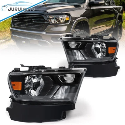 Pair Headlights For 2019-2023 Dodge Ram 1500 Halogen Black Bezel Headlamps LH RH Foto 1 de 4