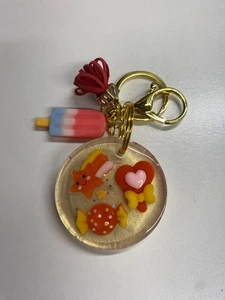 SUMMER SWEETS ROUND KEYCHAIN - POPSICLE CHARM & CANDY THEME - Picture 1 of 1