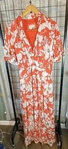 Anthropologie Maeve Janae Orange Floral Lined Linen Blend Maxi Shirt Dress SZ 20 - Picture 1 of 4