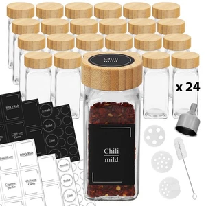 VonBueren Gewürzgläser eckig leer mit Bambusdeckel | Set mit 24 x 120 ml | Gewür - Bild 1 von 7