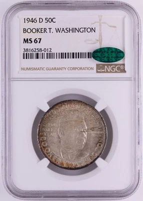 1946-D Booker T. Washington Commemorative Half Dollar NGC MS67 CAC (D04) - Image 1 of 4