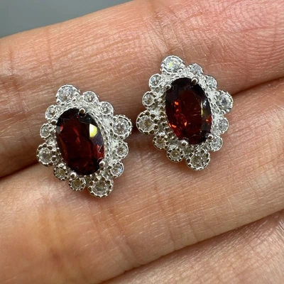 Lindos pendientes de plata de ley 925 6x4 mm rodolita natural granate piedras preciosas circonitas Foto 1 de 4